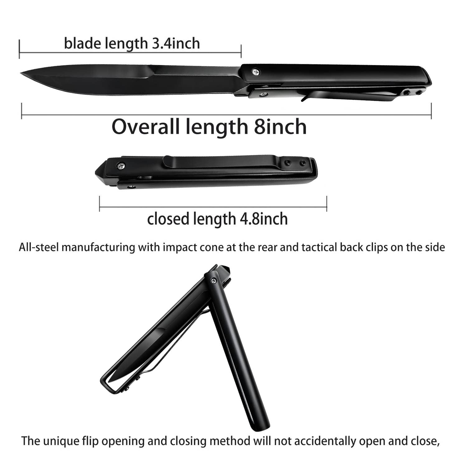 MADSABRE Custom Personalized Knife Pocket Tactical Survival Folding Blade Knives 8.1-in Outdoor Camping Survival Knive Collection Gifts Knifes (Black)