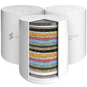 sparkpod high output shower filter cartridge- suitable for people with sensitive and dry skin and scalp, filters chlorine and impurities | 1-min install (enhanced, 3 pc)
