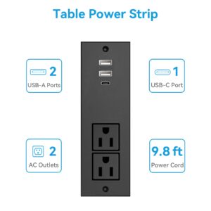 Eyuetech Conference Recessed Power Strip Socket 9.8Ft Cord, Desktop Power Grommet with 2-Outlet & 3 USB Ports (1 USB C), Wall Mount for Home, Office and More, ETL Listed