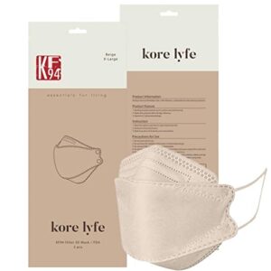 beige x-large [10 pcs] 25% larger kf94 face mask [made in korea] in 5 pcs reclosable package breathable premium quality [package in english]