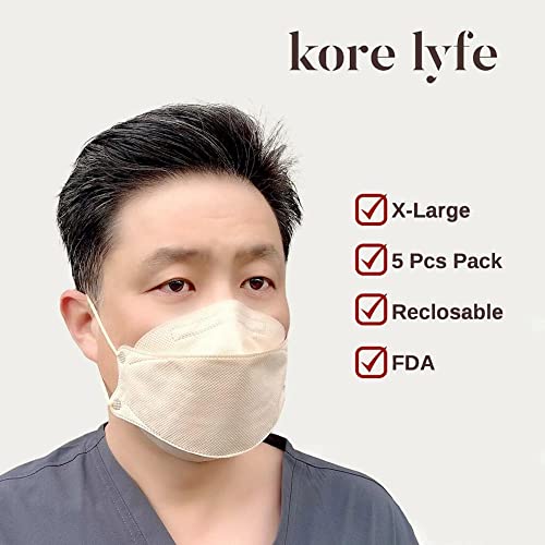 BEIGE X-LARGE [10 PCS] 25% LARGER KF94 Face Mask [Made in Korea] In 5 PCS Reclosable Package Breathable Premium Quality [Package in English]