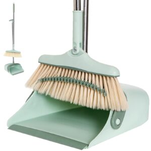 broom and dustpan set/broom and dust pan with long handle for home, rotating broom set, broom and upright standing dustpan with comb teeth combo set for room kitchen office lobby indoor floor sweeping
