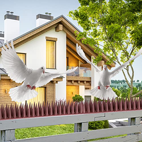 Bird Spikes, Plastic Bird Deterrent Spikes for Pigeons and Other Small Birds, Anti Bird Spikes for Outside to Keep Birds Away,Use for Outdoor Roof and Railing (20 Pack) (Brown)