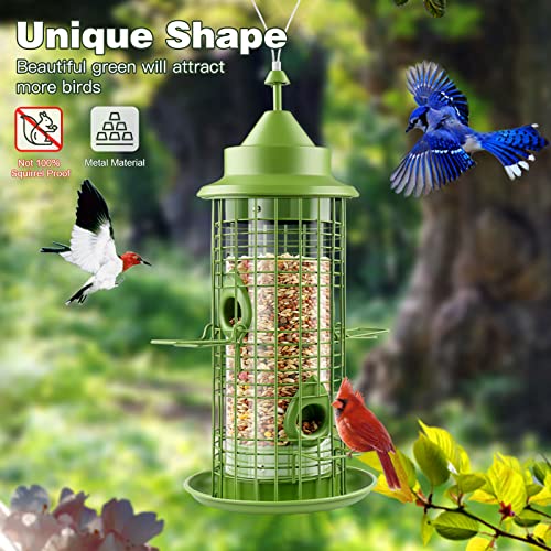 Decflow Bird Feeder, Wild Metal Bird Feeders for Outside with 4 Feeding Ports, Not 100% Squirrel Proof Hanging Birds Feeders and Garden Decoration Yard for Bird Watchers, 3.4-Pound Seed Capacity.