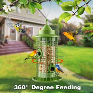 Decflow Bird Feeder, Wild Metal Bird Feeders for Outside with 4 Feeding Ports, Not 100% Squirrel Proof Hanging Birds Feeders and Garden Decoration Yard for Bird Watchers, 3.4-Pound Seed Capacity.