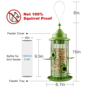 Decflow Bird Feeder, Wild Metal Bird Feeders for Outside with 4 Feeding Ports, Not 100% Squirrel Proof Hanging Birds Feeders and Garden Decoration Yard for Bird Watchers, 3.4-Pound Seed Capacity.