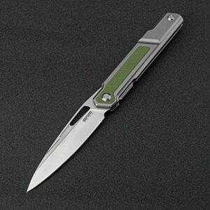 SRM Pocket Folding Knives, N690Co Blade, Titanium Handle, Rolling Ball Bearing, for Outdoor, EDC or Surviving Use, 1421-TP (Green)