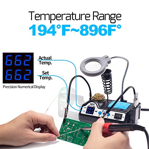 WEP 927-IV Soldering Station Kit High-Power 110W with 3 Preset Channels, Sleep Mode, LED Magnifier, 5 Extra Iron Tips, Tip Cleaner, 2 Helping Hands, Tip Storage Slots, Lead-free Solder Wire, Tweezers