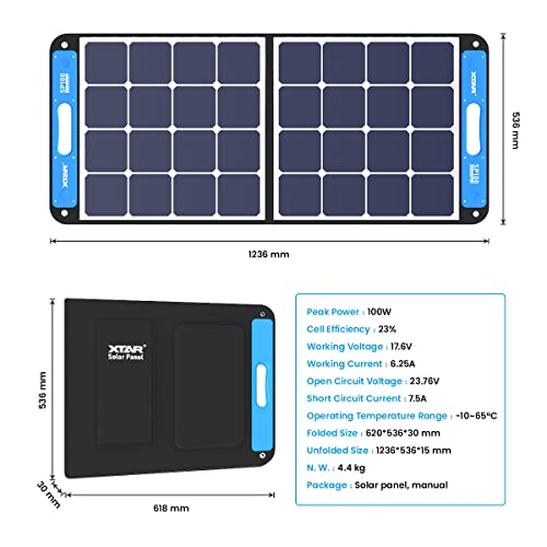 XTAR sp100 100w Portable Solar Panel Solar Power, Foldable Solar Panel Single Panel Solar Power Panel for Power Station Solar Generator RV Solar Camping not Included Independent EU4S Charger