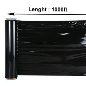 BOMEI PACK Black Stretch Wrap Industrial Strength with Plastic Handle 18" x 1000 Feet 80 Gauge 4 Pack, Black Shrink Wrap, Self-Adhering Black Plastic Wrap for Shipping, Moving