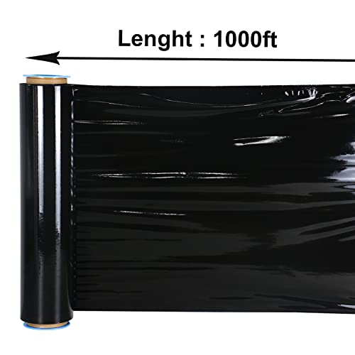 BOMEI PACK Black Stretch Wrap Industrial Strength with Plastic Handle 18" x 1000 Feet 80 Gauge 4 Pack, Black Shrink Wrap, Self-Adhering Black Plastic Wrap for Shipping, Moving