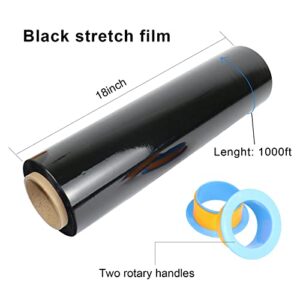 BOMEI PACK Black Stretch Wrap Industrial Strength with Plastic Handle 18" x 1000 Feet 80 Gauge 4 Pack, Black Shrink Wrap, Self-Adhering Black Plastic Wrap for Shipping, Moving