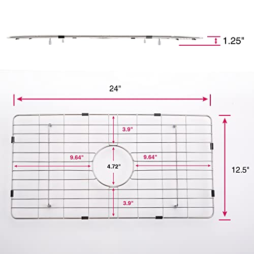 TRUSTMI Sinks Protector for Kitchen Sink Stainless Steel Protective Bottom Grid Single Bowl Middle Drain Rack, 24 x 12.5 inches, Silver