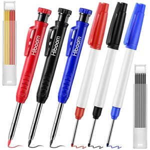 mechanical carpenter pencil set, 3 pcs woodworking pencil with built in sharpener and 12 pcs refills, 3 pcs long nose deep hole marker pen, scriber marking tools for architect (red, black, blue)