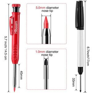 Mechanical Carpenter Pencil Set, 3 Pcs Woodworking Pencil with Built in Sharpener and 12 Pcs Refills, 3 Pcs Long Nose Deep Hole Marker Pen, Scriber Marking Tools for Architect (Red, Black, Blue)