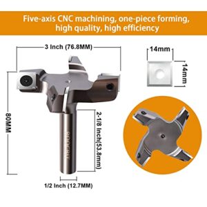 CNC Spoilboard Surfacing Router Bit, 1/2" Shank 3" Cutting Diameter, Carbide Insert Slab Flattening Router Bit Planing Bit Wood Planer Bit Woodworking Tools Comes With 10PCS Blades