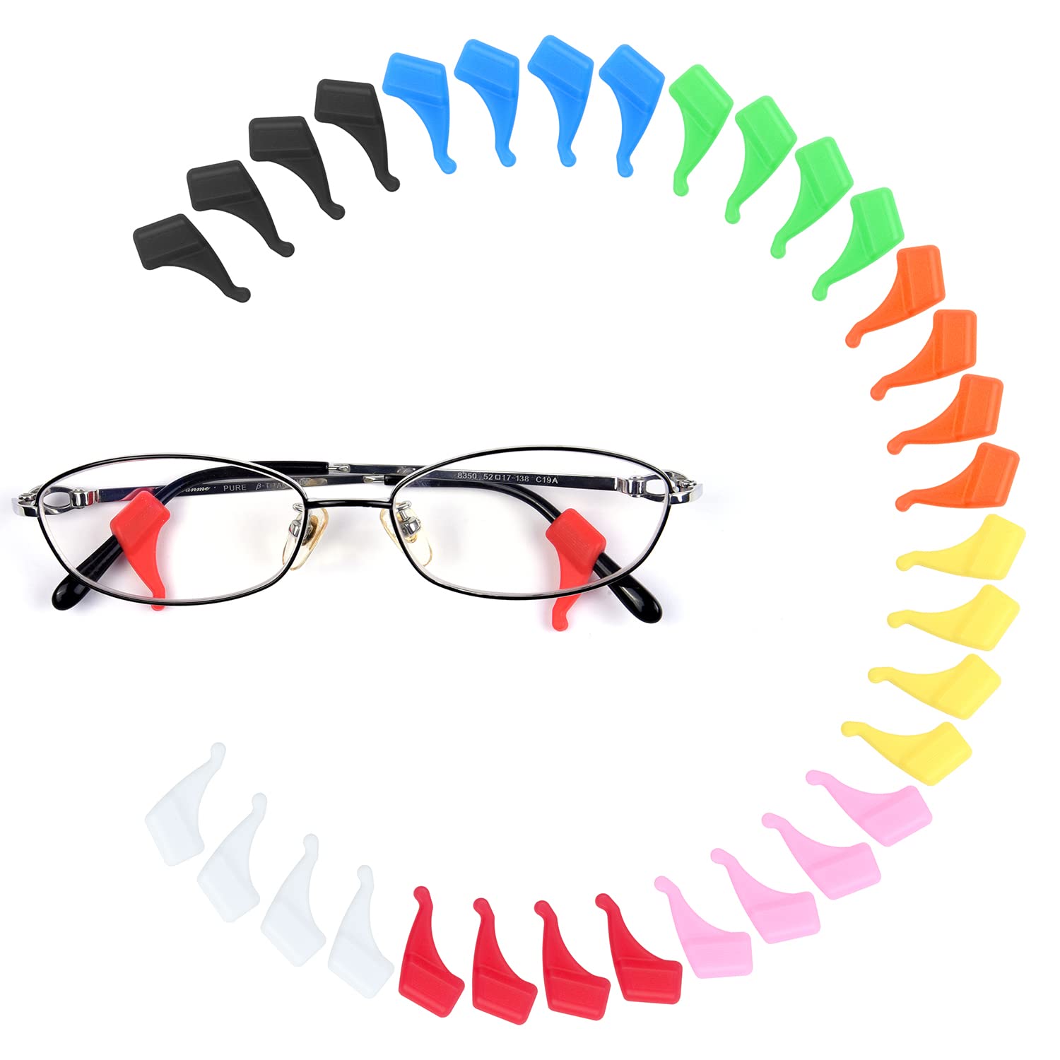 Hishelf 16 Pairs Eyeglass Ear Grips, Anti Slip Eyewear Retainers, Soft Silicone Ear Hook for Kids Glasses - Multicolor (HS003)