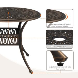 VINGLI Patio Dining Table, Patio Table with Umbrella Hole Outdoor Dining Table, Cast Aluminum Outdoor Bistro Table Outdoor Furniture Garden Table (35.4”Diax29.5”H)