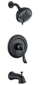 shower system with tub spout, bathroom rain mixer shower combo set, single handle shower faucet with valve matte black