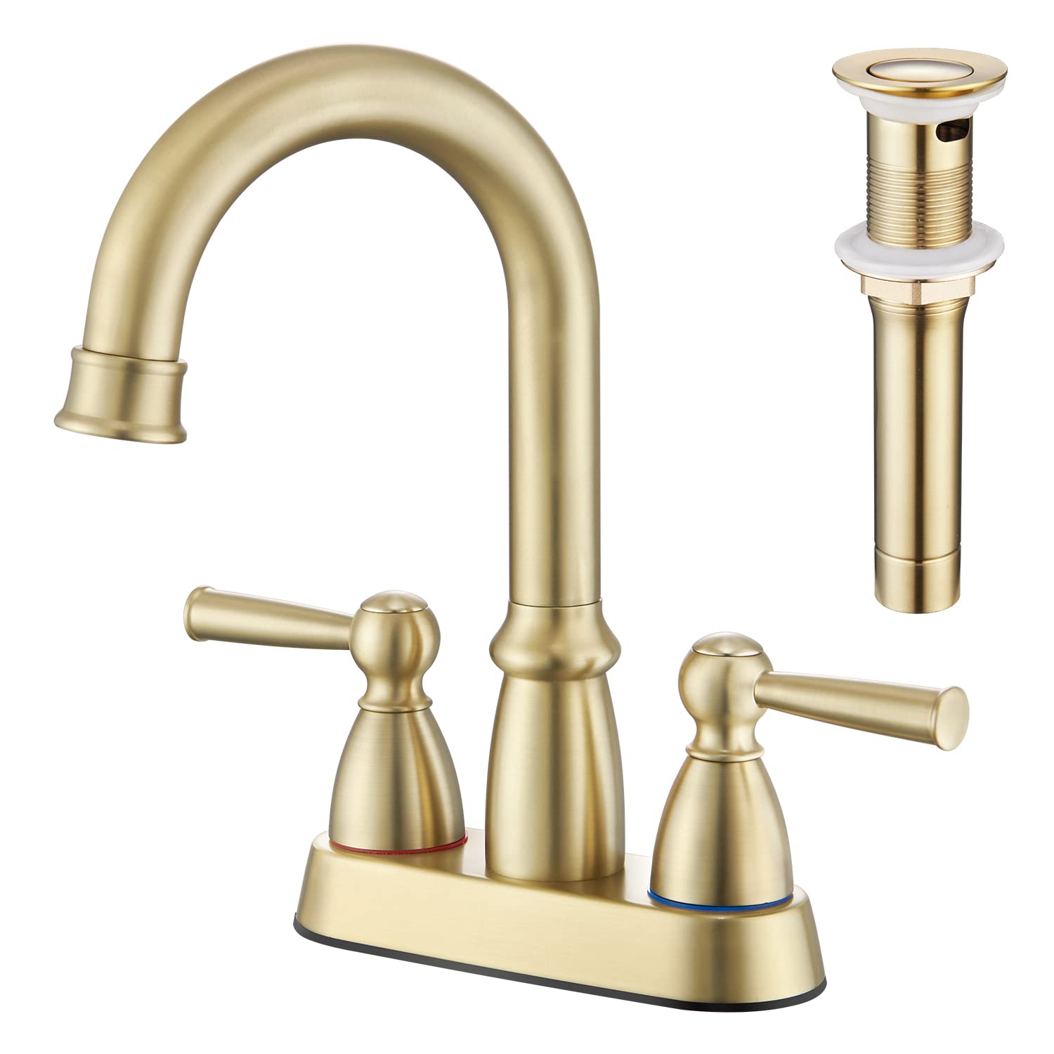 CREA Bathroom Faucet 4 inch Gold 2 Handle Sink Faucets with Pop Up Drain 2 Hole Faucet for Vanity Lavatory Basin Restroom