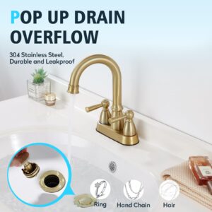 CREA Bathroom Faucet 4 inch Gold 2 Handle Sink Faucets with Pop Up Drain 2 Hole Faucet for Vanity Lavatory Basin Restroom