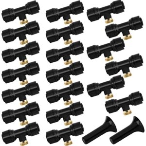 20 pack misting nozzles kit include 20 brass misting nozzles 20 water misting nozzle tees thread 1/4 inch and 2 black plug for patio misting system outdoor cooling system garden water mister