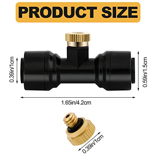 20 Pack Misting Nozzles Kit Include 20 Brass Misting Nozzles 20 Water Misting Nozzle Tees Thread 1/4 Inch and 2 Black Plug for Patio Misting System Outdoor Cooling System Garden Water Mister