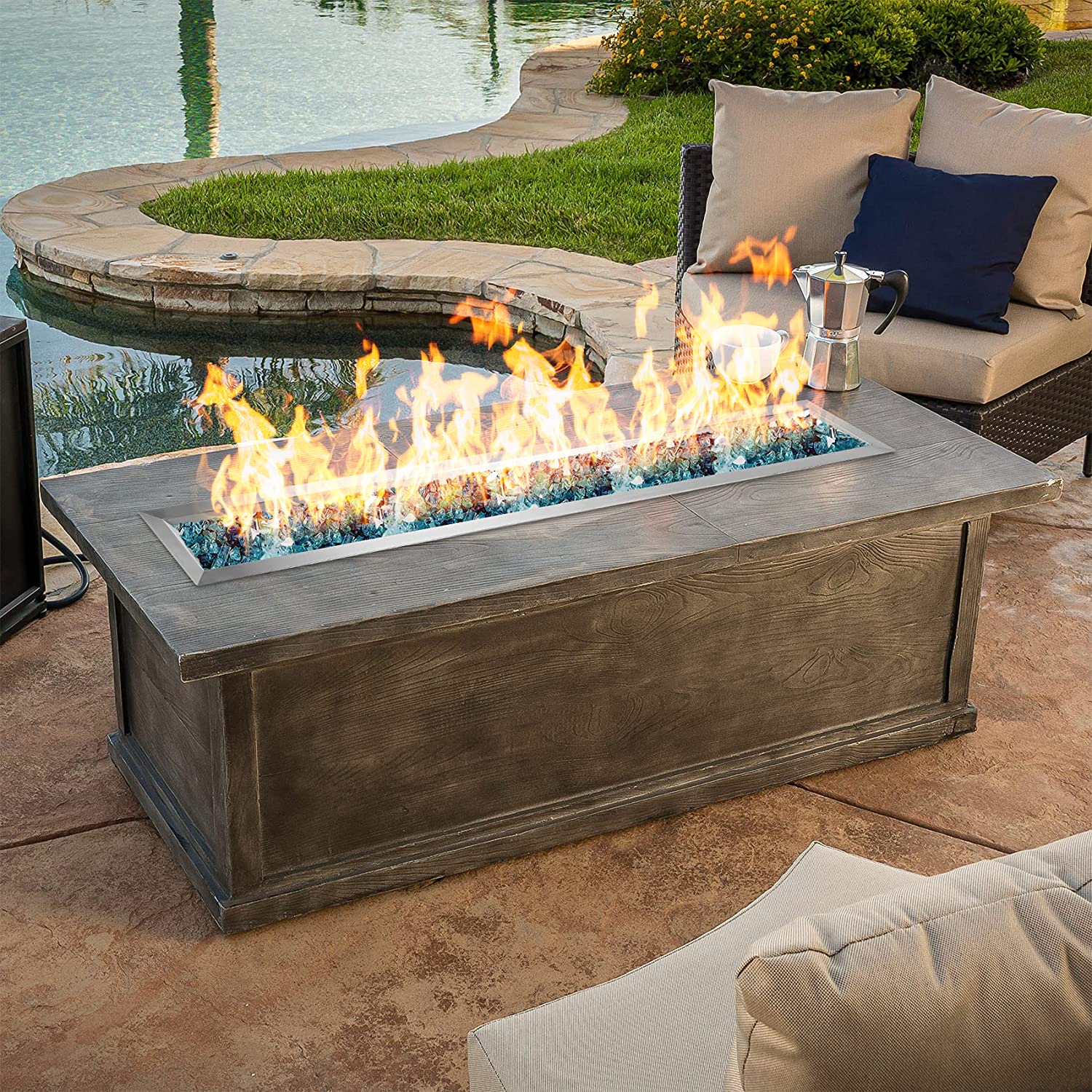 Stanbroil 36" x 6" Drop-in Fire Pit Pan with Jet Burner, Upgraded Stainless Steel Fire Table Pan for Higher Flame, 65k BTU Max, Linear