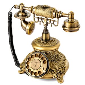 wichemi vintage phone retro rotary dial phone landline telephone old fashion antique phone old school telephones for home office cafe bar star hotel decor (golden)