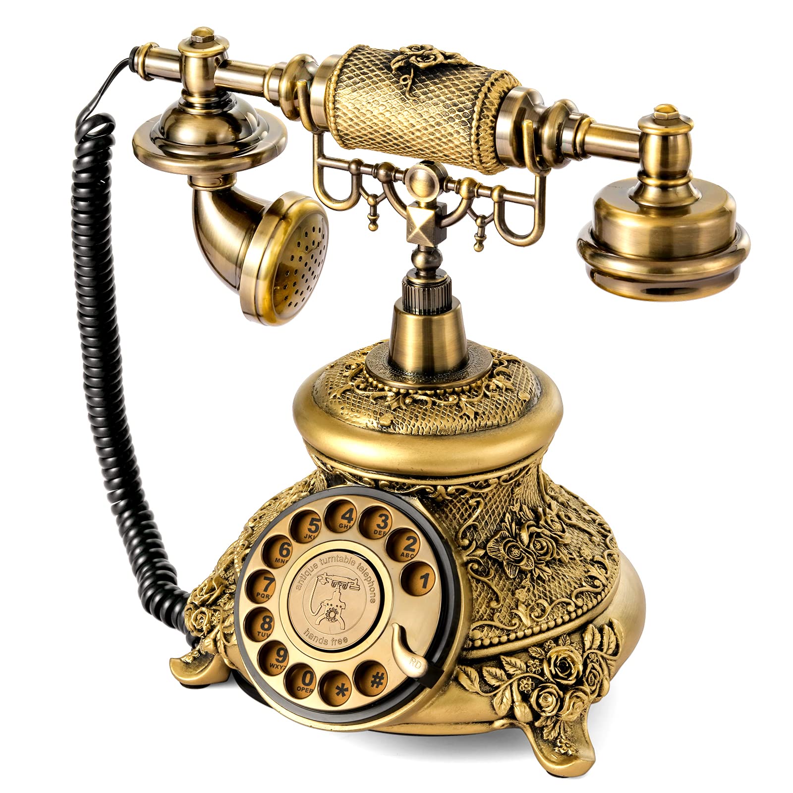 WICHEMI Vintage Phone Retro Rotary Dial Phone Landline Telephone Old Fashion Antique Phone Old School Telephones for Home Office Cafe Bar Star Hotel Decor (Golden)