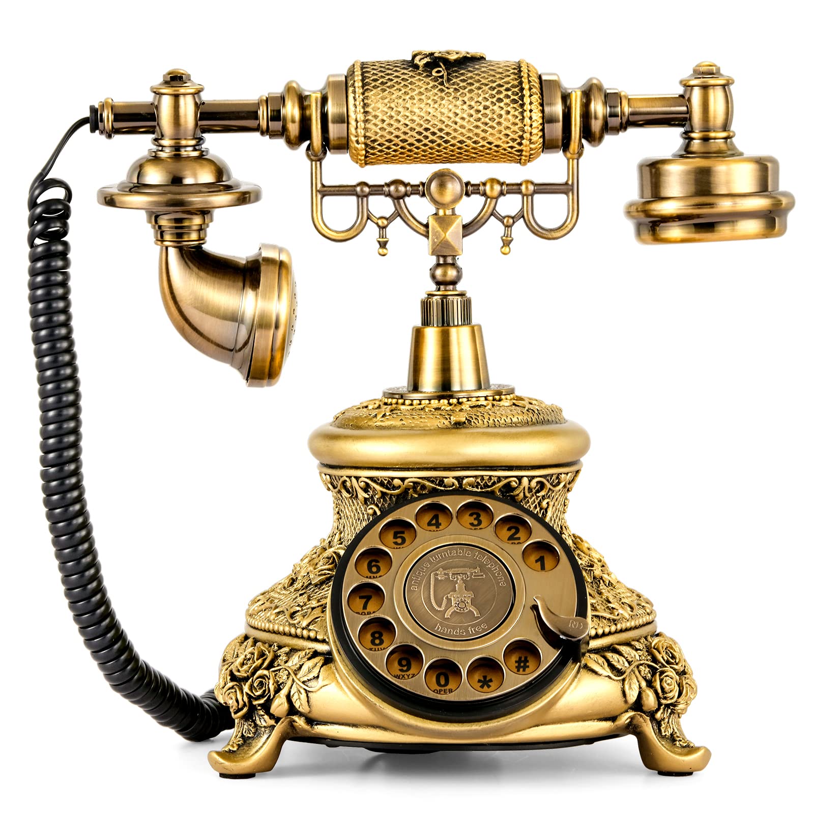 WICHEMI Vintage Phone Retro Rotary Dial Phone Landline Telephone Old Fashion Antique Phone Old School Telephones for Home Office Cafe Bar Star Hotel Decor (Golden)