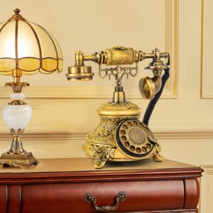 WICHEMI Vintage Phone Retro Rotary Dial Phone Landline Telephone Old Fashion Antique Phone Old School Telephones for Home Office Cafe Bar Star Hotel Decor (Golden)