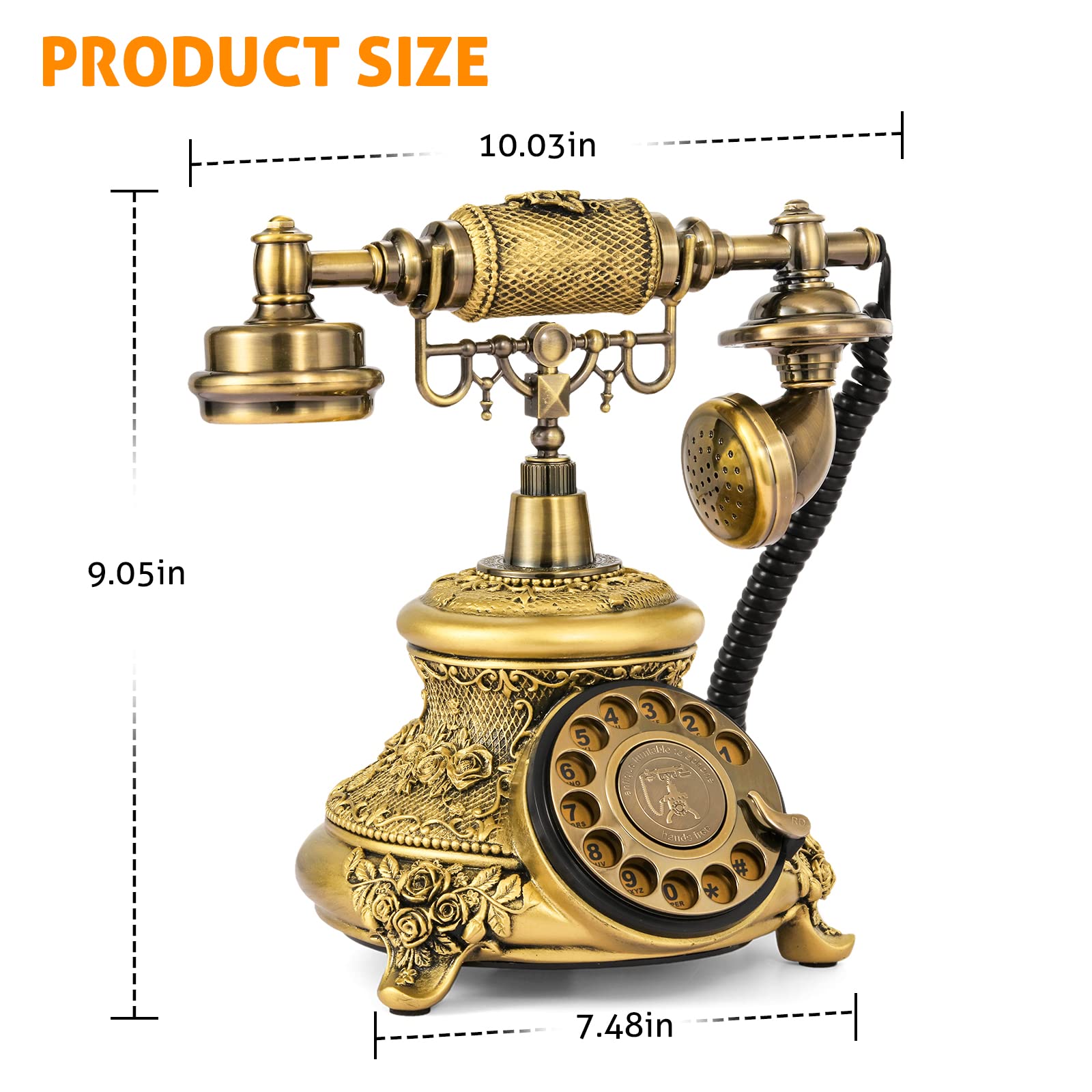 WICHEMI Vintage Phone Retro Rotary Dial Phone Landline Telephone Old Fashion Antique Phone Old School Telephones for Home Office Cafe Bar Star Hotel Decor (Golden)