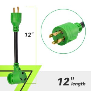 RVMATE 4 Prong 12 Inch 30 Amp to 30 Amp RV Generator Adapter Cord ETL Certified, STW 10/4, L14-30P Male Plug to TT-30R Female Connector with LED Indicator