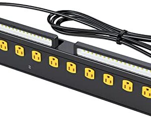 15A Power Strip with LED Work Lights, Surge Protector 10-Outlet Workbench Power Outlets 2 USB, ETL Listed Bench Cabinet Power Strip, 6.56ft Cord