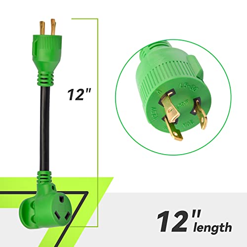 RVMATE 3 Prong 12 Inch 30 Amp to 30 Amp RV Generator Adapter Cord ETL Certified, STW 10/3, L5-30P Male Plug to TT-30R Female Connector with LED Indicator