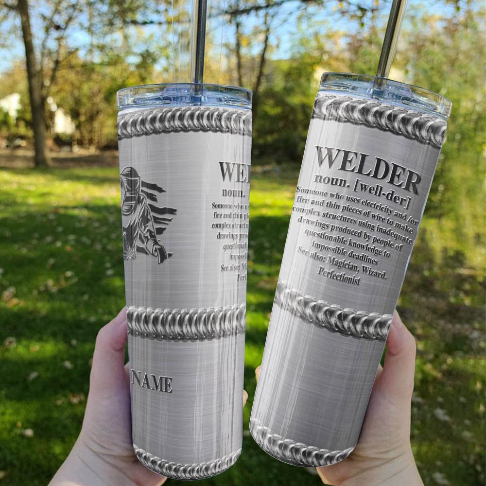 N NAMESISS All Over Printed Tumbler, Welder Awareness Skinny Tumbler Metal Style Custom Your Name, Stainless Steel Tumbler 20OZ, Gift For Him, Father's Day Gift