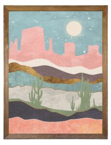 southwestern desert wall art - pastel pink and teal poster picture prints - modern boho mountain wall decor - green cactus room decor - textured nature art - abstract western artwork for bedroom 8x10