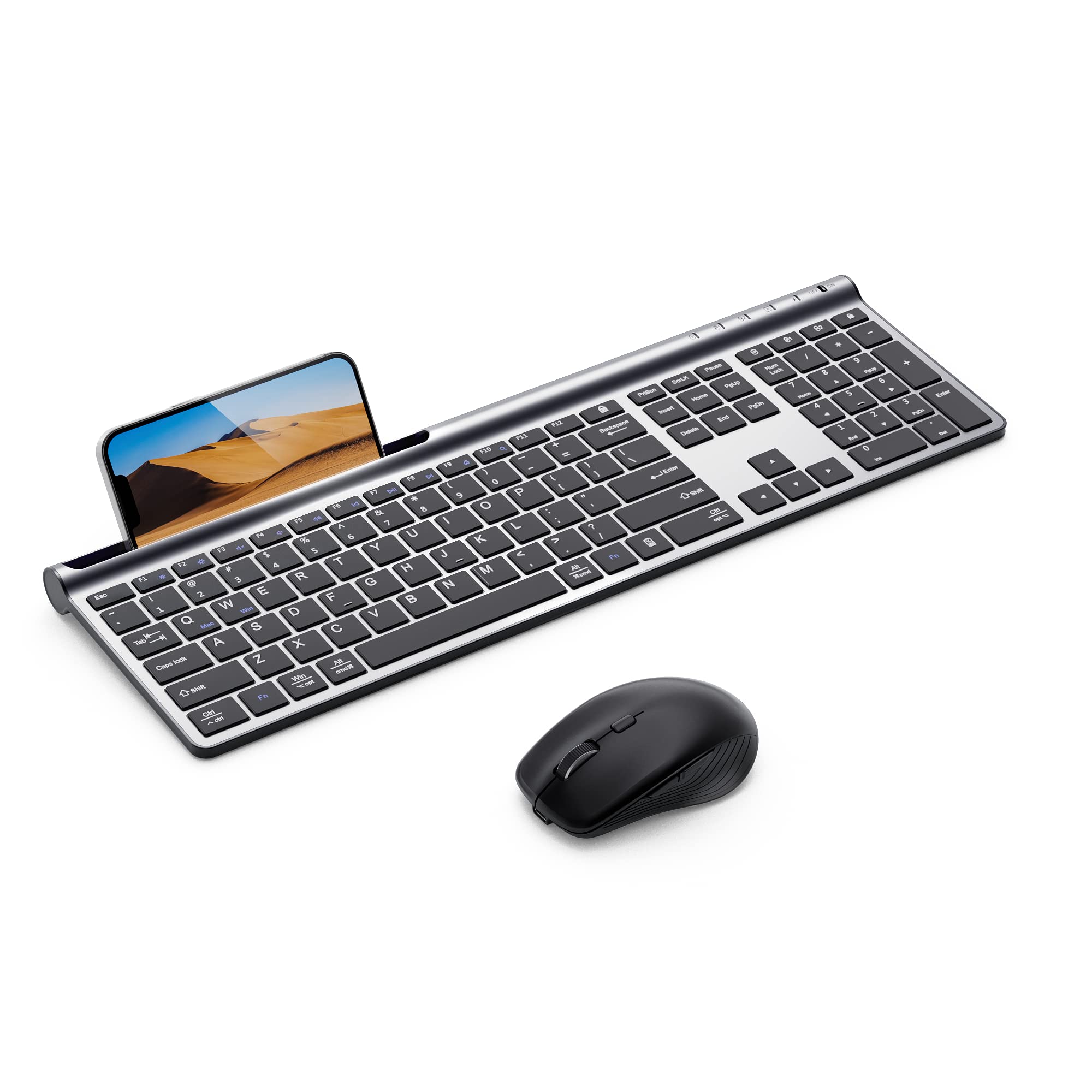 Wireless Keyboard and Mouse Combo, Samsers Ultra Slim Rechargeable Dual-Mode (Bluetooth 5.0x2 +2.4G) Silent Keyboard and Mouse Set, Multi-Device Full-Size Compact Design for MacOS/iOS/Android/Windows