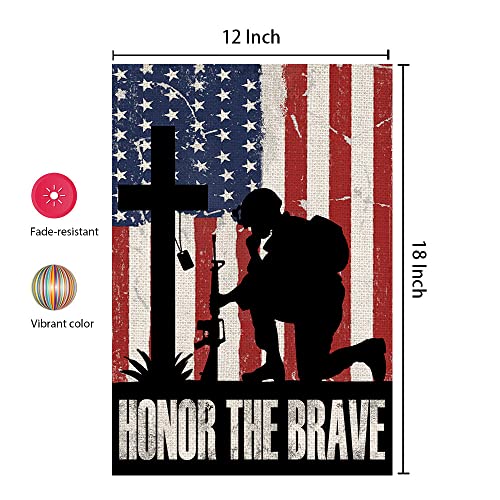 CROWNED BEAUTY Memorial Day American Soldier Cross Garden Flag 12x18 Inch Double Sided 4th of July Patriotic Honor the Brave Independence Outside Yard Decor