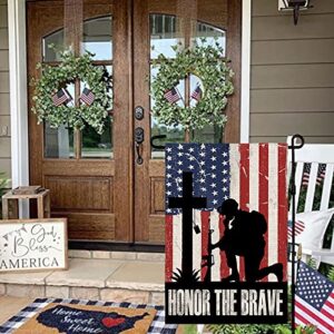 CROWNED BEAUTY Memorial Day American Soldier Cross Garden Flag 12x18 Inch Double Sided 4th of July Patriotic Honor the Brave Independence Outside Yard Decor