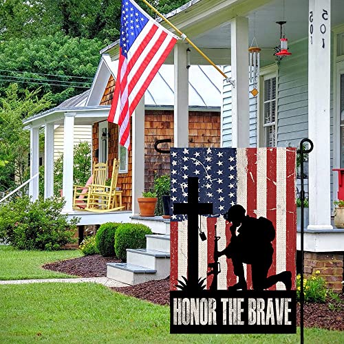 CROWNED BEAUTY Memorial Day American Soldier Cross Garden Flag 12x18 Inch Double Sided 4th of July Patriotic Honor the Brave Independence Outside Yard Decor