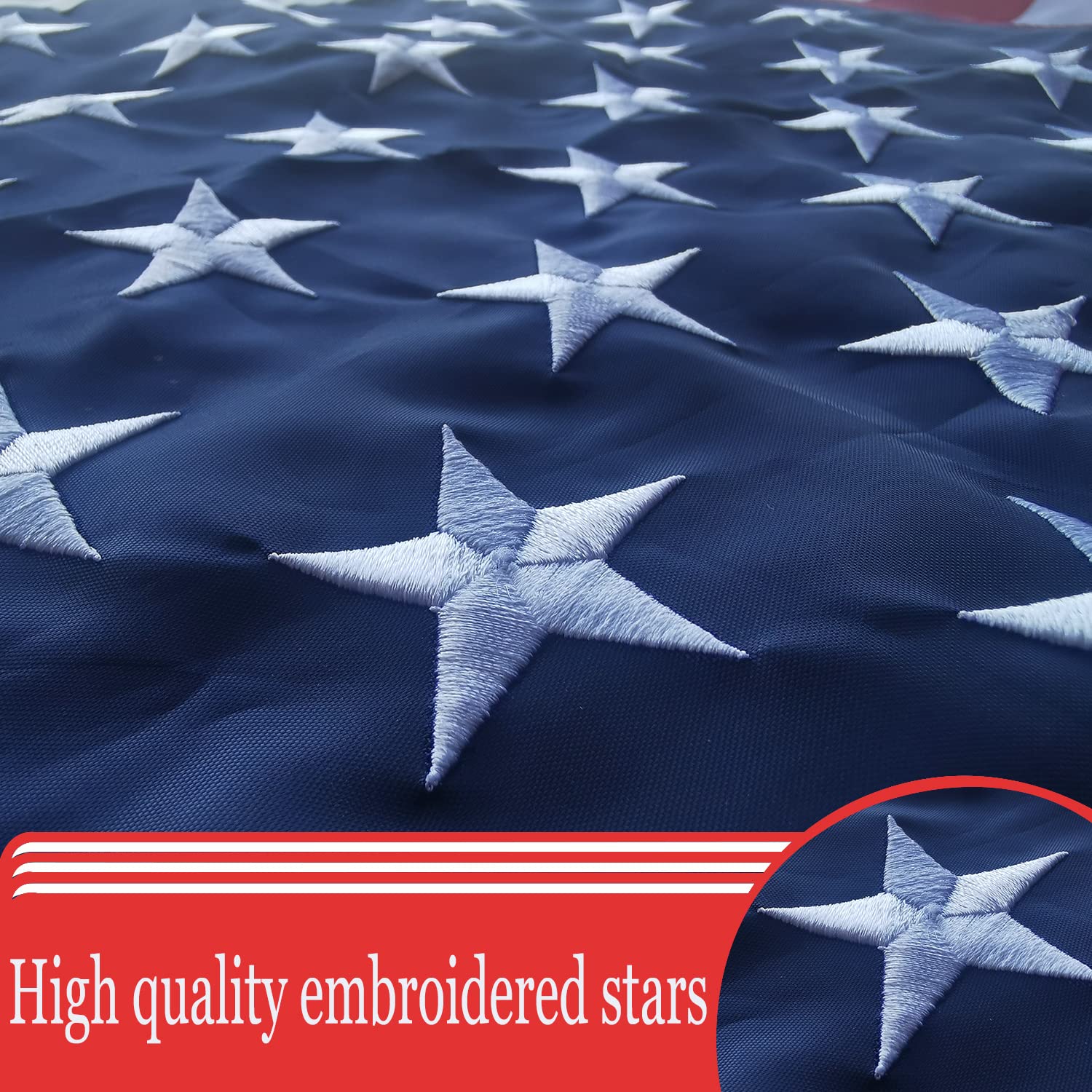 American Flags for Outside 3x5 USA Flag Made in USA Embroidered Stars Heavy Duty US Flag Banner for High Winds Sewn Stripes Oxford Cloth Header with 4 Rows Stitched Edge