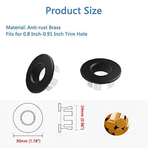 Sink Overflow Trim Ring 2 Packs, Bathroom Kitchen Sink Basin Overflow Sink Hole Cover Solid Weight, Fit for 0.8 Inch-0.91 Inch Sink Trim Holes, Copper, Matte Black