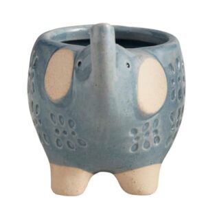 Needzo Mini Blue Ceramic Elephant Planter, Planters Pots for Succulents, Cute Elephants Decorations, Unique Gifts for Plant Lovers, 3.9 Inches