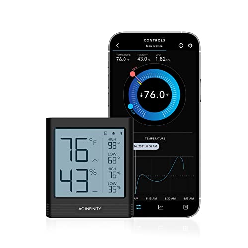 AC Infinity CLOUDCOM B2, Temperature Humidity Smart Hygrometer with LCD Display and Bluetooth App Monitor, Climate Gauge Thermometer for Basements, Guitar Rooms, Grow Tents, and Greenhouses