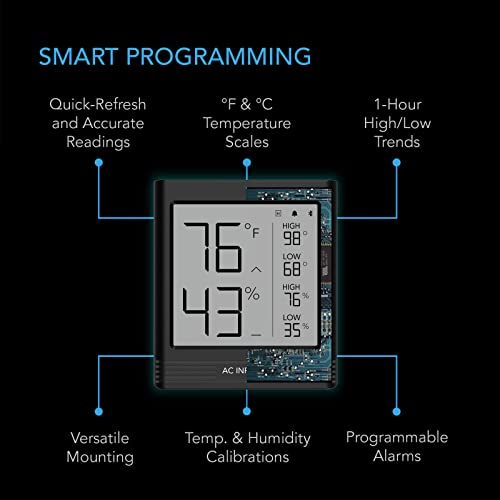 AC Infinity CLOUDCOM B2, Temperature Humidity Smart Hygrometer with LCD Display and Bluetooth App Monitor, Climate Gauge Thermometer for Basements, Guitar Rooms, Grow Tents, and Greenhouses