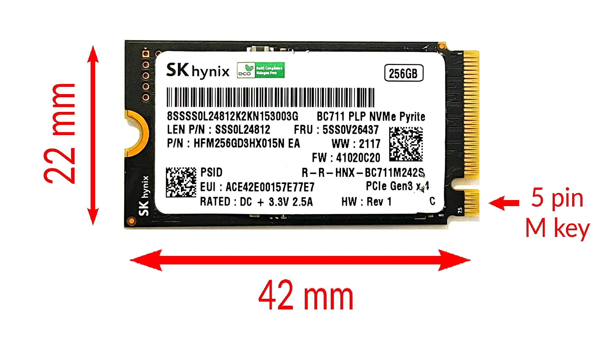 OEM SK Hynix 256GB M.2 PCI-e NVME Internal Solid State Drive 42mm 2242 Form Factor M Key