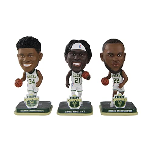 Giannis Anteotokounmpo, Khris Middleton & Jrue Holiday Milwaukee Bucks 2021 NBA Champions Mini Big Head 3 Pack Bobblehead NBA