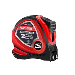 wiseup magnetic tape measure 25 ft with fractions 1/8 and metric,easy to read,measuring tape with belt clip for surveyors,engineers,household,carpentry,construction